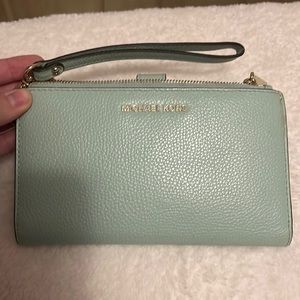 Michael Kors light blue / soft green wallet wristlet